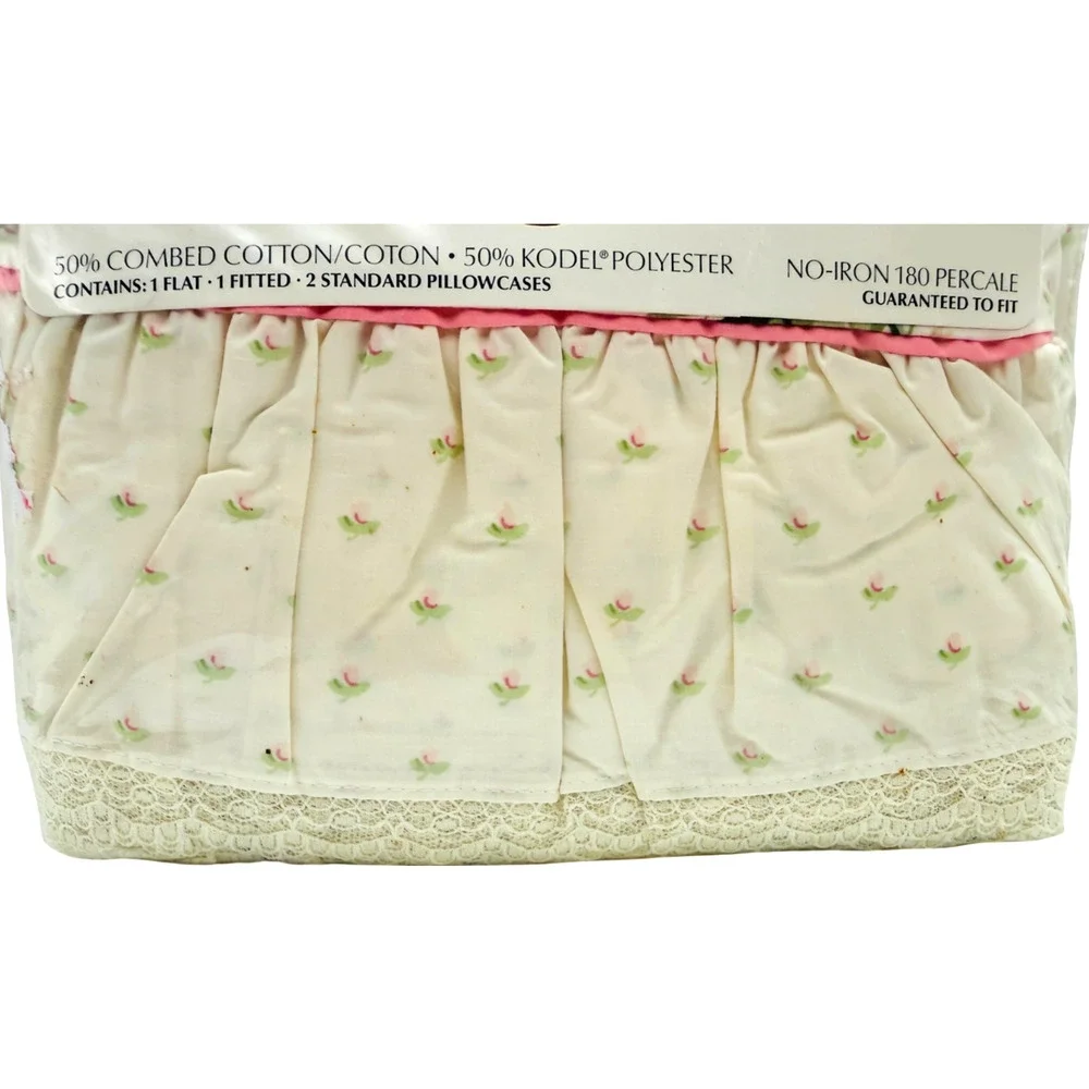 NEW Springmaid Only A Rose 4 pc Full Double Sheet Set Floral Lace Ruffle Sealed